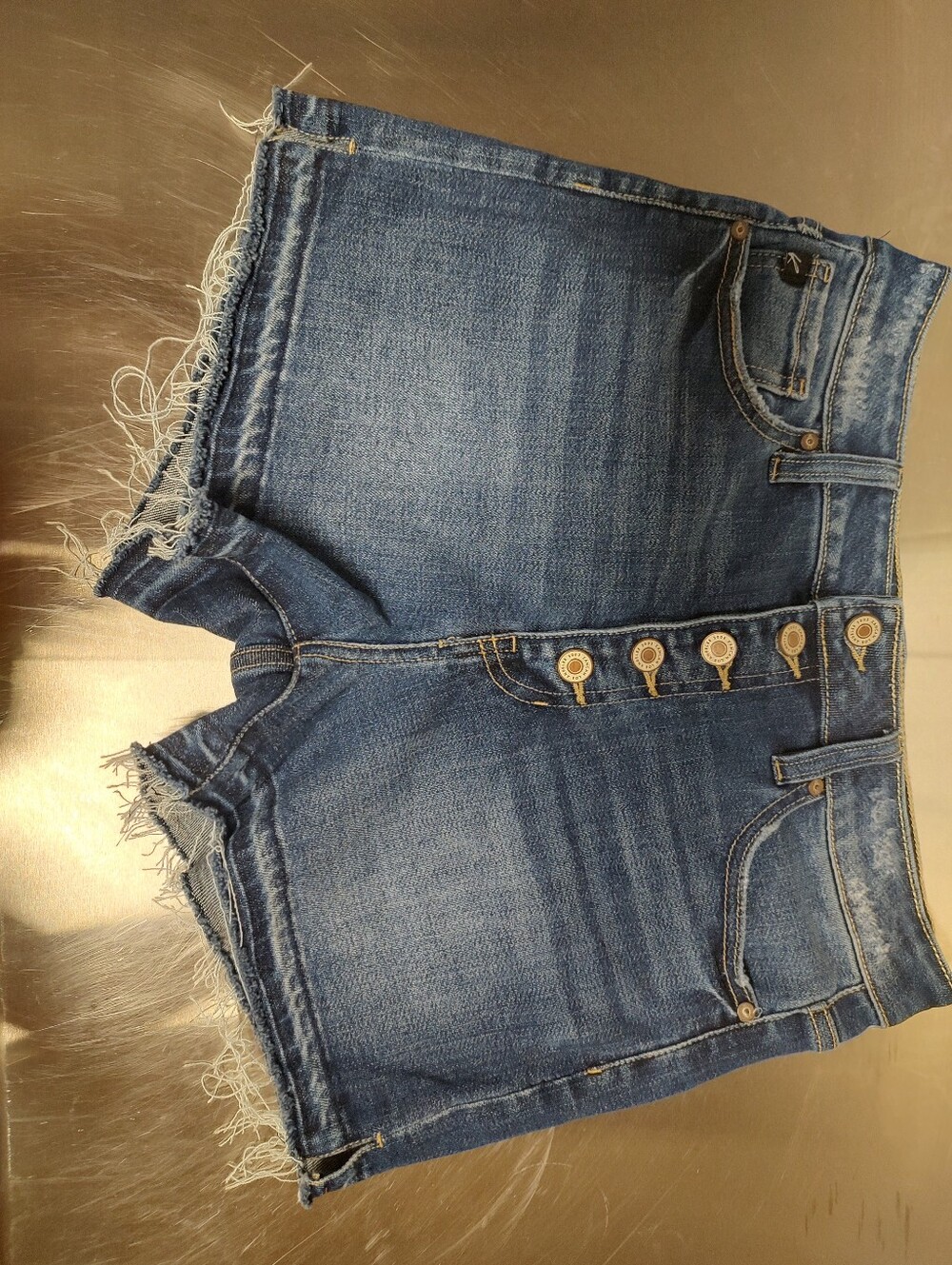 KanCan Blue High-Rise Button-Fly Denim Cutoff Shorts